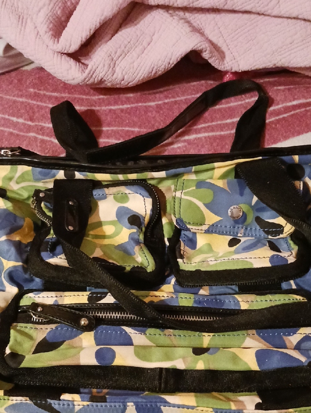 Franco Sarto Blue, Green & Cream Multi-Pocket Crossbody Bag